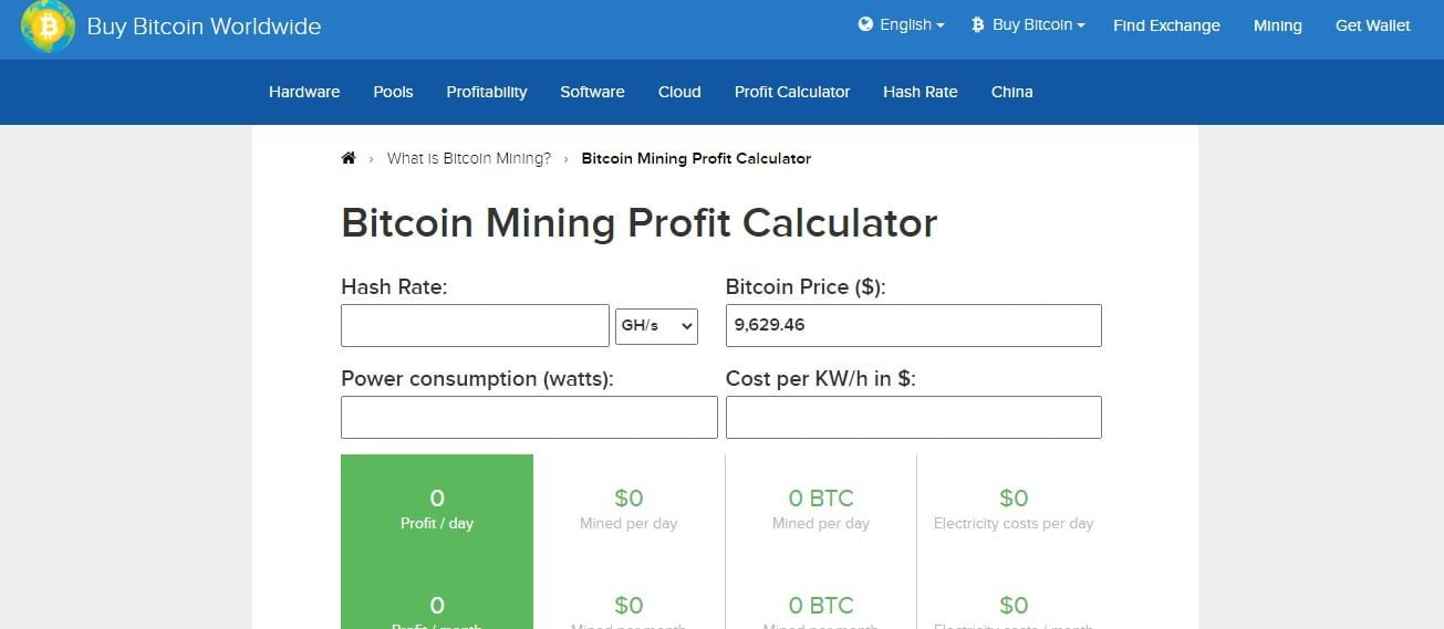 bitcoin mining price calculator