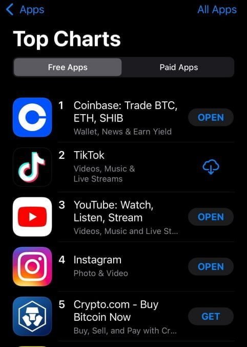 Coinbase Mobile App Crosses All Apps In The US - Bitcoinik