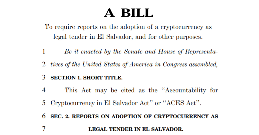 El Salvador president against US Senators' Bitcoin law additional legislation proposal 2