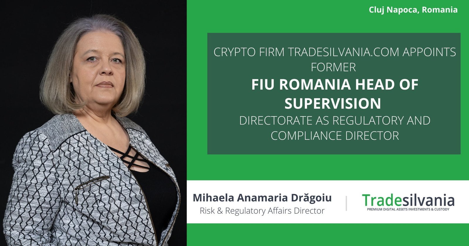 Romanian cryptocurrency platform Tradesilvania.com appoints Mihaela Drăgoiu, former Head of Supervision and Control Directorate of FIU Romania (ONPCSB) as the new Risk & Regulatory Affairs Director 2