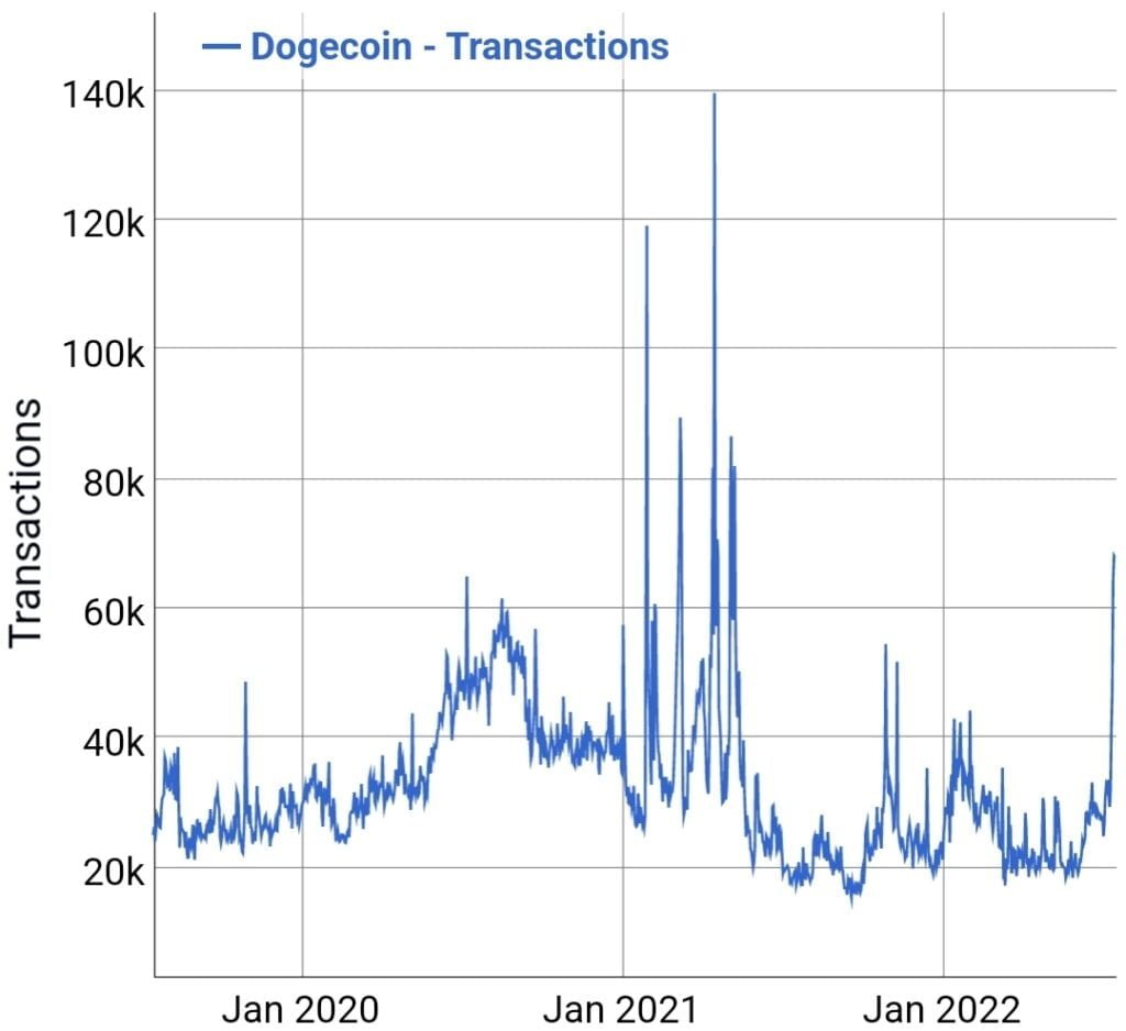 Doge transactions all time high over last 12 months 1