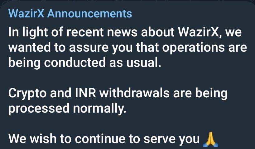 Binance suspends WazirX off-chain withdrawal support 1