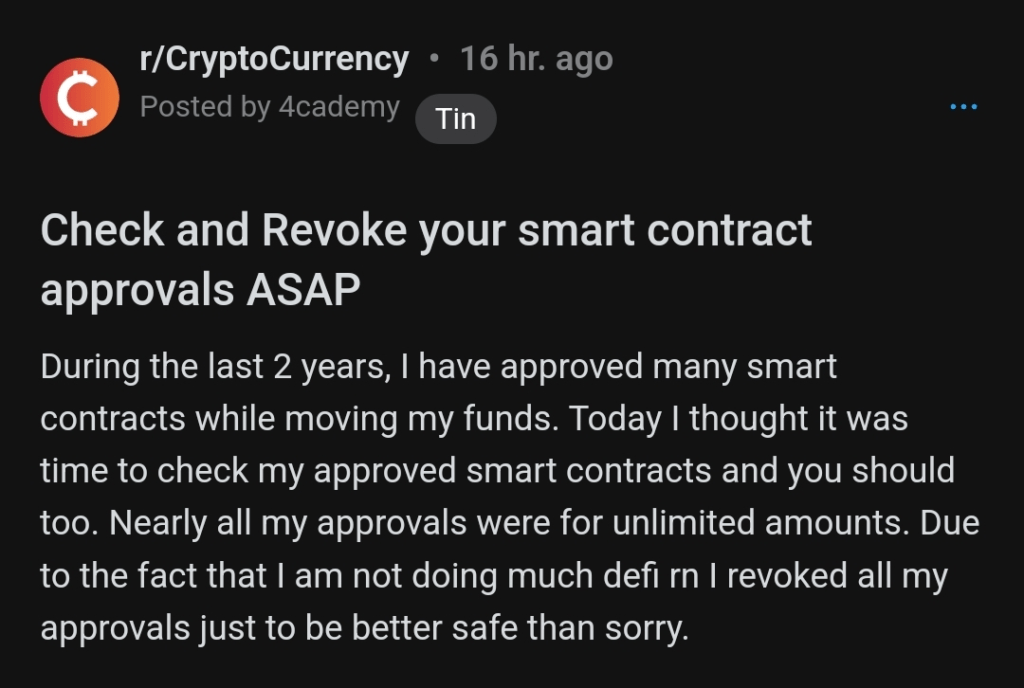 Crypto investor suggests revoking all your smart contract approval 1