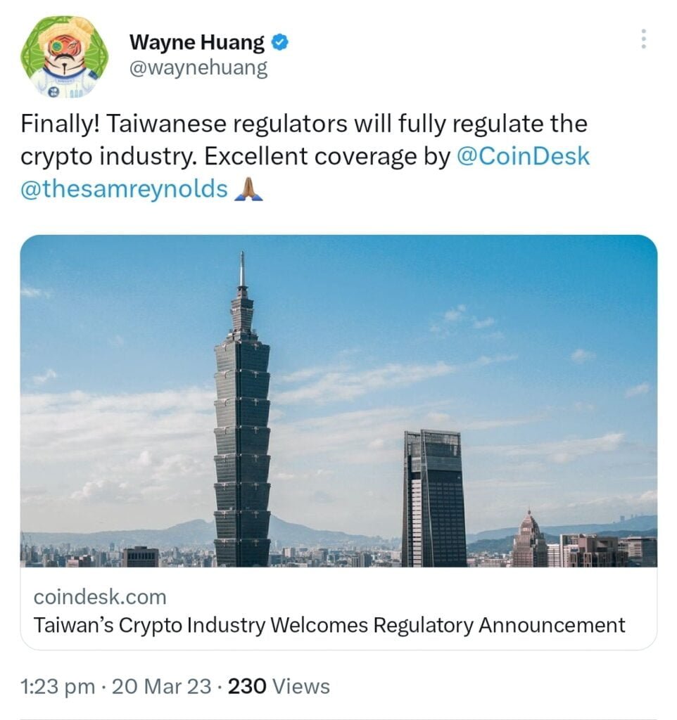 Taiwan plans crypto regulation through special legislation 1